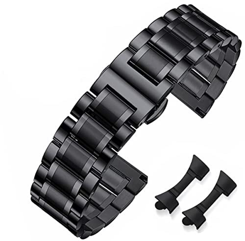 FOUUA Edelstahl Uhrenarmband Metallarmband Armbänder aus 16 18 19 20 21 22 24 Edelstahlarmband Ersatz Poliert Metal Armband Doppelschnalle Schwarz oder Silber Gold