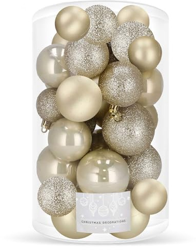 Weihnachtskugeln Gold 30 Stück Set 6 5 4 cm Bruchsicher aus Kunststoff Matt Glitzer Glänzend Christbaumkugeln Gold Weihnachtsbaumkugeln Dekoration Elegant Baumkugeln mit Aufhängefäden SPRINGOS