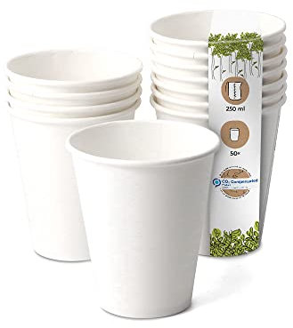 GREENBOX Bicchieri di carta biologica, monouso, compostabili e biodegradabili, 50 pezzi, 250 ml, 10 oz