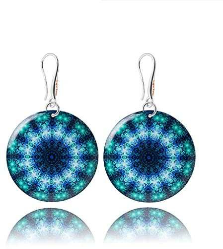 Boho Groß Mandala Design Rund Leicht Ohrringe Hängend Schmuck für Damen (Stil 12 - Hellblau und Dunkelblaue)