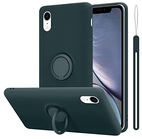 Cadorabo Hülle kompatibel mit Apple iPhone XR Schutzhülle TPU Silikon Case Liquid Design mit Ring Slim Kratzfest Liquidsilikon Microfaser mit Rundumschutz Case Hülle für iPhone XR in Grün