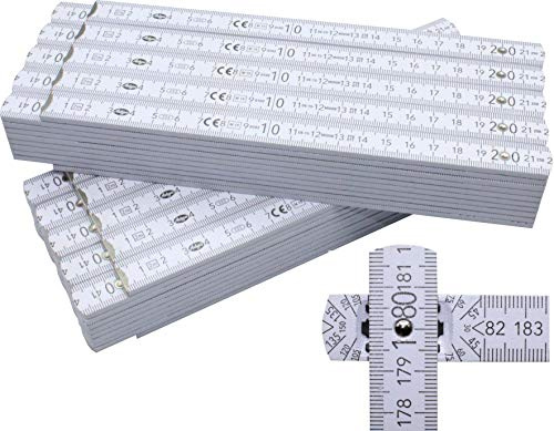 20 Stück Zollstöcke Zollstock 2 Meter mit 90°/180° Winkeleinrastung und Winkelskala (30°/45°/60°/75°/90°) - Adga 250 plus Markenzollstock 2m aus Buchenholz - weiß ohne Werbeaufdruck