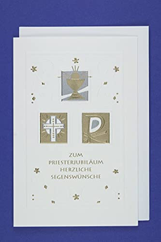 Priester Jubiläum Grußkarte Karte Kelch Kreuz Golddruck 16x11 cm