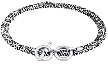 Kuzzoi Bracelet en argent pour homme - Bracelet en cordon oxydé (2 mm) en argent sterling 925 - Fait à la main - Avec fermoir en T distinctif - Style vintage