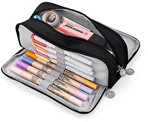KidsPark Federmäppchen Mädchen Jungen, Mäppchen Mädchen Teenager, Federmäppchen Groß mit 3 Fach, Pencil Case für Kinder Erwachsene, Etui Schule Studenten Federtaschen, Schwarz