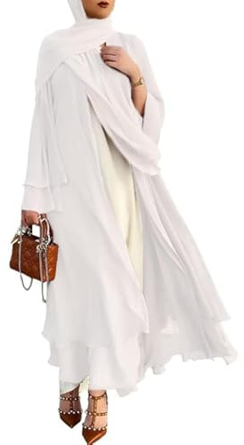 RUIG Frauen Muslimisches Gebet Chiffon Offenes Kleid Abaya Dubai Türkei Islam Kaftan islamischer Ramadan Eid Mubarak Frauen Robe mit Hijab