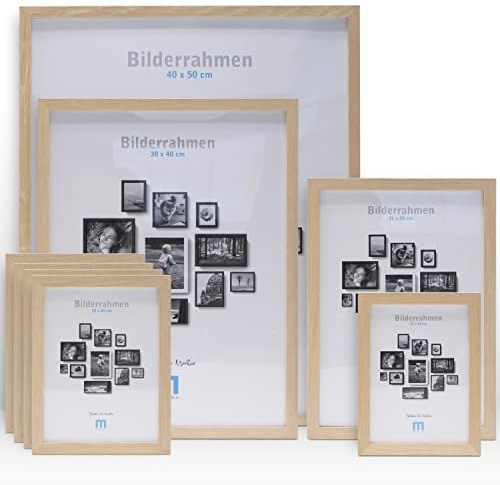 8 tlg. Foto Bilderrahmen-Set in Natur in verschiedenen, unterschiedlichen Größen. Für Fotowände & Bilderwände mit Naturoptik Bilderrahmen, Hochformat & Querformat geeignet. Von 13x18cm bis 40x50cm.