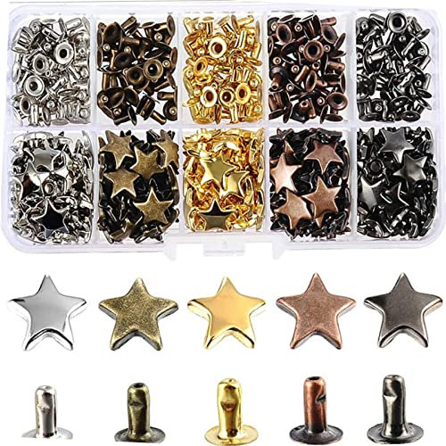 Harilla 200 juegos de remaches de estrella de cuero, tachuelas de Metal para manualidades, remaches para ropa de uñas para Jeans, bolsos, ropa de cuello de