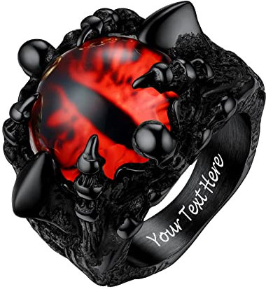 PROSTEEL Bague Homme Gothique Griffe Noir Personnalisé avec Mauvais Œil Rouge Chevalière Taille 57
