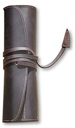 PORRASSO Leder Federmäppchen Wasserdicht Roll-up Mäppchen Federmappe Schulmäppchen für Männer Frauen Jugendliche Schule Heimat Kaffeefarbe