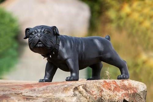 GILDE Deko Figur Skulptur Hund - Bulldogge Bobby - mit Nietenhalsbank - schwarz ca. 69 x 38,5 x 30 cm