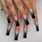 JUSTOTRY 24 Pcs Flame Fake Nails Long,Black French Press on Nails Patterns, Nude Swirl Ballerina Stick on Nail for Women, Acrylic Coffin False Nail Medium for Nail Art
