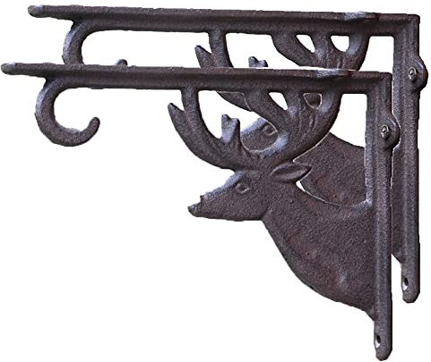 XFAK 4 Stück Regalwinkel Vintage Regalhalterung Metall Wand-Winkel Mit Haken, Antik Winkel Regal, REH Regalhalter, Gusseisen