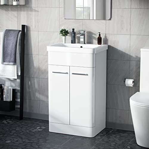Nes Home Afern 500mm Freestanding MDF Vanity Unit Cabinet & Wash Basin White- Flat Pack