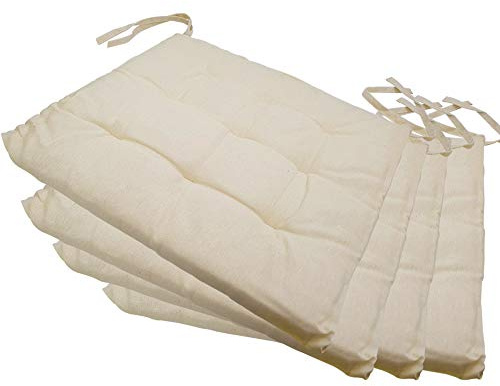 NYVI Stuhlkissen 40x40 cm ComfySeat Ecru 4er Set - Sitzkissen mit Bändern/Schleife, 9-fache Steppung - Indoor & Outdoor - Gartenstuhlkissen aus Baumwoll-Mischgewebe - ÖkoTex 100