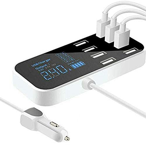 DEARBORN A9S Fast Car Charger 8 Port Multi USB LCD Display Phone Charger 12V Battery Charger USB Hub for Phone Tablets GPS DVR
