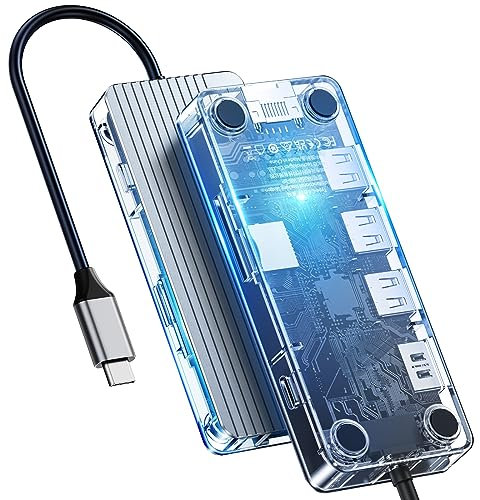 Orico Hub USB C, docking station USB C, hub USB 8 in 1 con HDMI 4K, PD 100 W, RJ45, scheda SD/TF e 3 connettori USB, adatto per MacBook Pro/Air, dispositivi di tipo C
