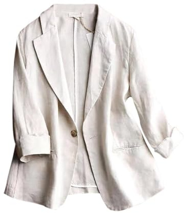 IDEALSANXUN Beige Blazer for Women Business Casual Outfits Work Office Clothes 2026 Interview Attire Corporate Professional Suit Jacket Dressy Summer Lightweight Cardigan Tops, Beige, L