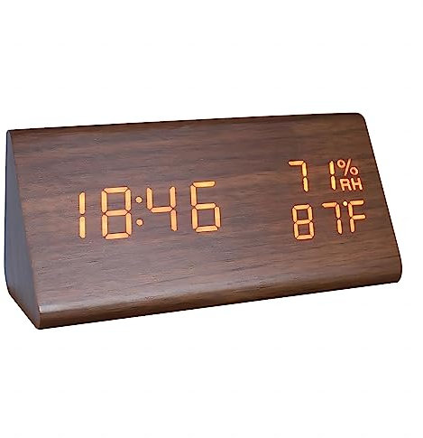 Lancoon Digitaler Wecker Aus Holz, Uhrzeit, Datum, Temperatur, Feuchtigkeitsanzeige, Tonaktivierung, 3-Stufige Helligkeit, Schreibtischuhren Für Das Schlafzimmer Zu Hause