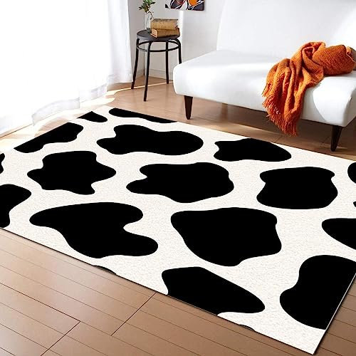 TEMLAN Tarnleder Mit Kuhmuster Teppiche Gegend, Schwarz-Weiß-Muster Dekorativer Teppich für Wohnzimmer, Schlafzimmer, Esszimmer Badezimmer Küche Flur Läufer 60 x 120cm