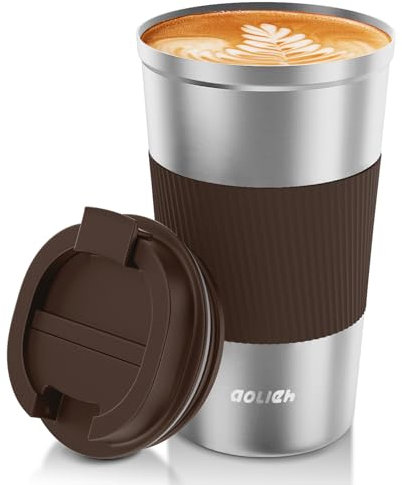 Aolieh Thermobecher, Kaffeebecher mit Auslaufsicherem Deckel, Thermobecher- Isolierbecher, Edelstahl Travel Mug, Kaffeebecher to go für heißes und kaltes Wasser Kaffee Tee 510ML