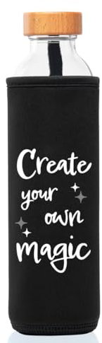 FLASKA | Botella de Agua de Vidrio | 750ml | Sin BPA | Tapa a Rosca | Funda de Neopreno | Ideal para Deporte, Oficina, Yoga | Estructura el Agua | Magic