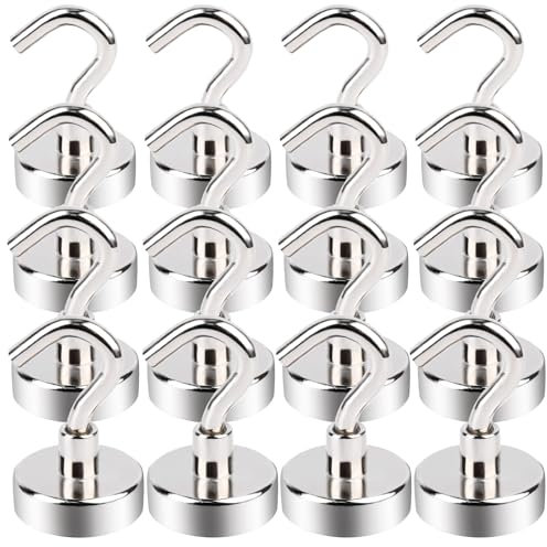 MIN CI 16pcs Magnethaken Extra Stark 22kg, 25mm Magnet Haken Magnete Stark, Neodym Magnet mit Haken Ösenmagnet für Camping Garage Kühlschränke Magnetisch Haken