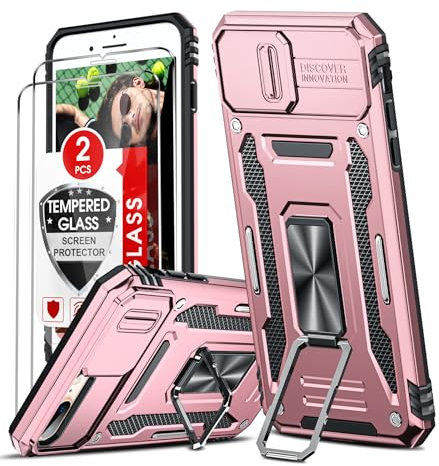 LeYi for iPhone 8 Plus Case/iPhone 7 Plus Phone Case with Camera Lens Cover Slider, 2 Screen Protectors, Ring Stand Military Shockproof Armour Phone Cover for iPhone 7 Plus/8 Plus, Rose Gold