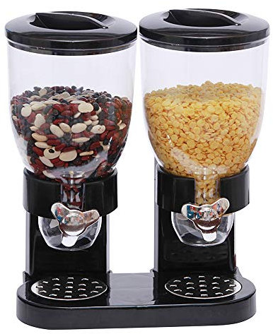 Willonin Lot de 2 distributeurs de céréales de 3,5 l - Double distributeur de céréales - Double distributeur de flocons d'avoine - Pour céréales, céréales et bonbons - 34,5 l x 20 x 35 H - Noir