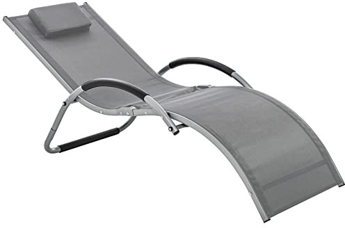 Outsunny Chaise Longue Bain de Soleil de Jardin avec Appui-tête Design Ergonomique Grand Confort léger Moderne Aluminium txtilène 160 x 60 x 65 cm Gris foncé
