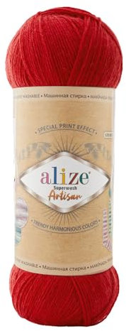 100g Sockenwolle Alize Superwash Artisan 75% Wolle Strickwolle Häkelgarn Farbwahl, Farbe:56 rot
