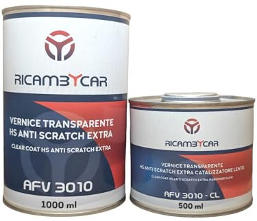 RICAMBYCAR Vernice trasparente HS 1 lt con catalizzatore HS lento 0,5 lt - Finitura Brillante e Duratura - Facile da Applicare