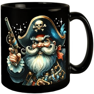 böser Pirat Tasse in Schwarz Abenteuerliche Seefahrer KaffeeTasse Lustige Karikatur für Schiff-Abenteurer Humorvolle Komische Piraten-Geschenkidee
