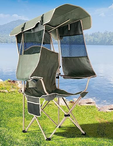 Carrello pieghevole, Sedia da campeggio pieghevole con tettuccio ombreggiante for adulti, sedia a baldacchino for sport all'aria aperta con portabicchieri, tasca laterale for campeggio, spiaggia, port