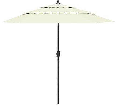 Makastle Parasol de Jardin Extérieur, Parasol 3 Niveaux Déporté Inclinable, avec Mât en Aluminium, Orifice D'aération et Mécanisme à Manivelle, pour Terrasse Plage Cour, Sable 2 m