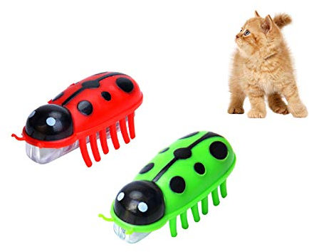 ZONJIE Mini Robot Beetle Cat Toy, Electric Glowing Mouse Interactive Pet Bug Toy Electric Beetle Toy Interactive Pet Bug Toy For Pet Cat Mouse (Ladybug, 2Pcs)