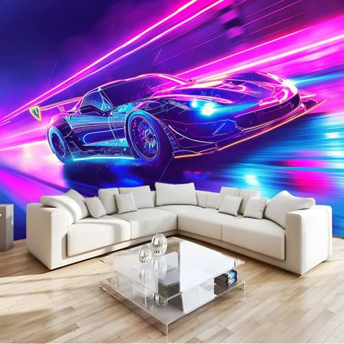Neon Colors Wallpaper Game Sports Car Racing Wall Mural Non-Woven Art Design Print Fleece 3D Photo Modern Wallpaper Decoration Poster Picture W200 x H140 cm