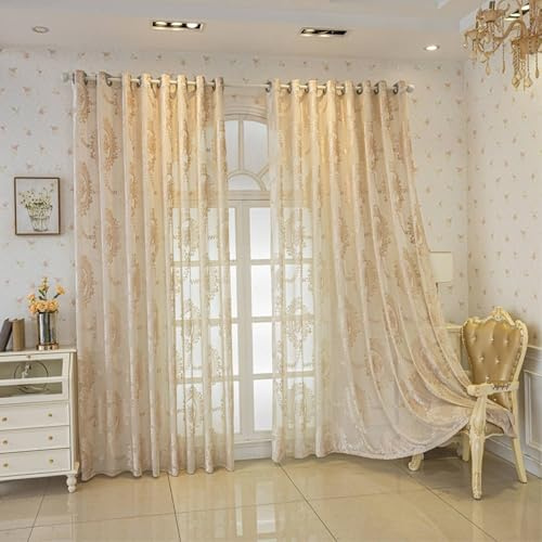 Aotiwe Curtains Deko, Gardine Vorhang mit Floralem Blattrankenmuster Beige Boho Vorhang Outdoor Polyester 2er Set 107 x 244cm