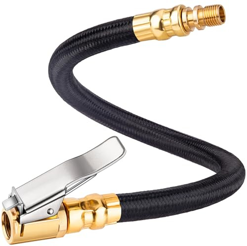 LUMITECO 30cm Tire Inflator Extension Hose, Snap On Air Chuck Adapter for Tire Pump for Quick Inflation Lock, High Pressure Tube Quick Connect for Car,