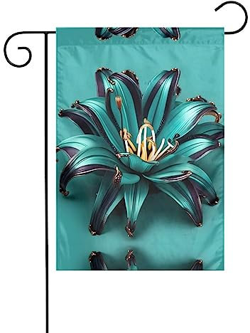 Drapeau de jardin imprimé lys bleu sarcelle 30,5 x 45,7 cm Drapeau de bienvenue extérieur pour décoration de la maison cour