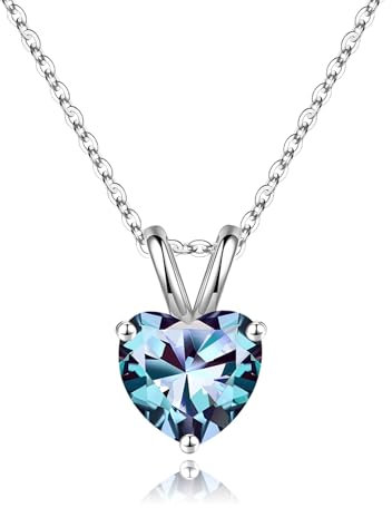 TINGN Juni Geburtsstein Herz Halskette für Frauen, 925 Sterling Silber Alexandrit Herz Anhänger Halskette Edelstein Kette Schmuck Geburtstag Geschenk für Damen Mädchen