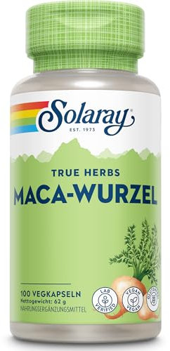 Solaray - Maca Peruviana - 100 Capsule Vegane - 525mg per Capsula - Integratore di Estratto di Radice di Macaroot per Uomini e Donne - Senza OGM e Testata in Laboratorio