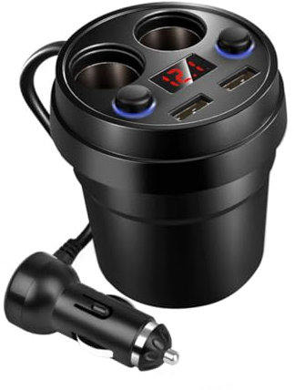 TIDTALEO Cargador De Coche Portavasos Dos Puertos USB para Coche Pantalla De Voltaje Cargador Inteligente Adaptador De Corriente