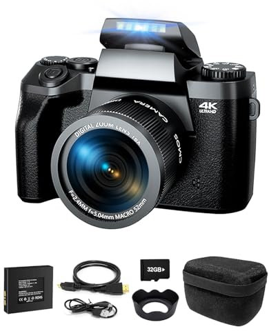 Ade Fotocamera digitale 4K 64MP con touchscreen da 4,0'', fotocamera compatta con zoom digitale 16X per viaggi, vlogging, funzione WiFi, cavo HDMI, borsa per fotocamera, scheda da 32 GB