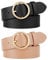 WERFORU 2 Stücke Frauen Ledergürtel für Jeans Hosen Mode Damen Leder Gürtel mit Gold O-Ring Schnalle Schwarz/Khaki