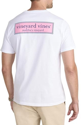 Vineyard Vines Men's Classic Logo Box Short-Sleeve Pocket Tee, White Cap, Medium