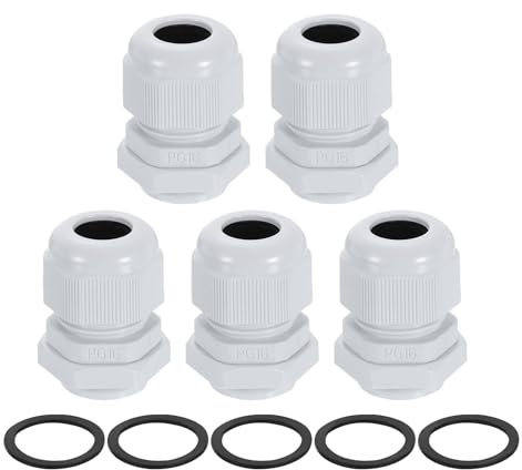 sourcing map 5Pcs PG16 Nylon Cable Glands, Waterproof Cord Grip Connector with Washer, Adjustable 10-13mm Wire Grommet Protectors with Gaskets and Locknut for Junction Box, White