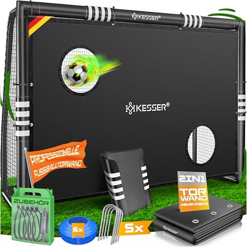 KESSER® Fußballtor – Hochwertiges Fußballtor 180cm mit Torwand, Schusstraining UV-beständigem Netz, Stahlrahmen mit Polsterung, Erdhaken, Luftpumpe, Hüttchen, Montagezubehör für Kinder und Erwachsene