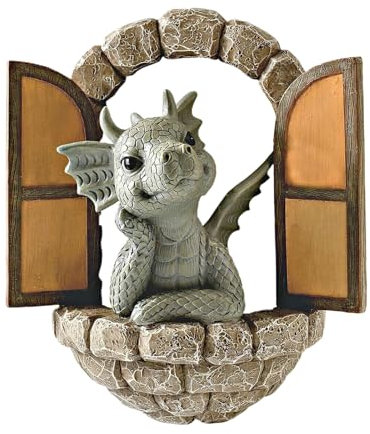 LUMOOM Hermosa Escultura De Dragón De Jardín, Figuras Decorativas De Dragón En Poliresina, Estatua De Dragón para Jardín, Decoración Exterior para Patio, Montaje En Pared O Terraza (A)