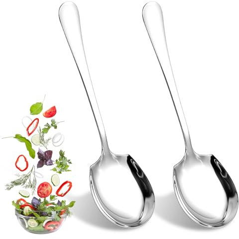 Ouligay 2PCS Serving Spoons Large Stainless Steel for Buffet Serving Utensils Set for Parties, 8.66 Inch Silver Serving Spoons Set